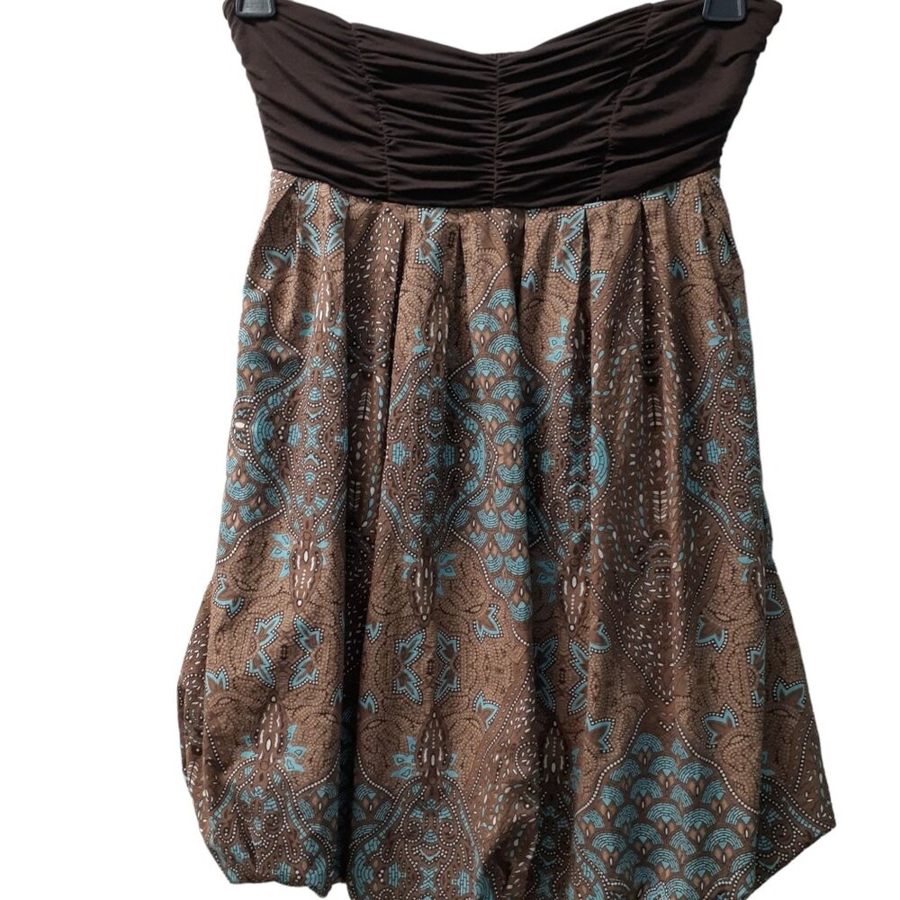 Blanco Womens Paisley Strapless Stretch Mini Dress Brown Size Medium